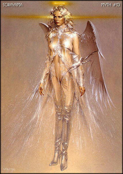 La chica en traje con alas transparentes