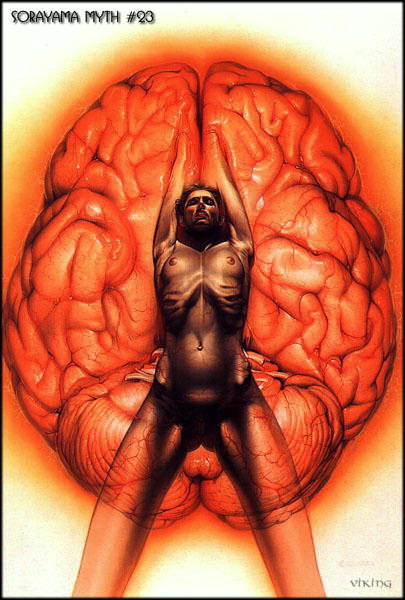 脳の画像の背景には、人間の体