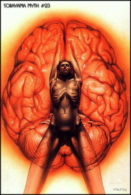 Cơ thể con người trên nền tảng của một hình ảnh của một não