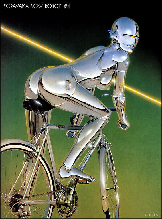 Donna di acciaio su una bicicletta