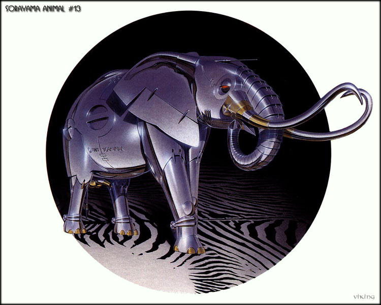 الميكانيكية طويلة انياب الفيل. حيوان في ضوء بنفسجي اللون