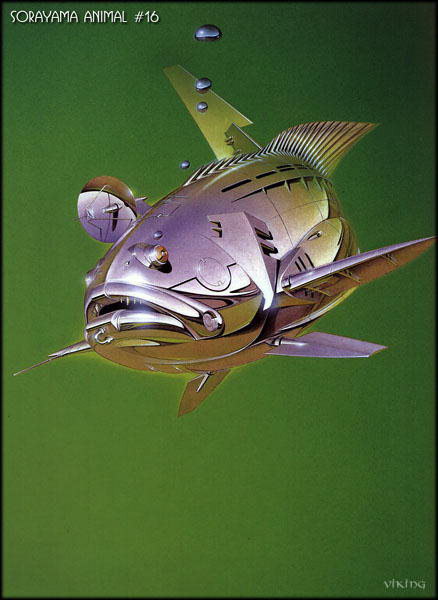 Ryby z towarzyszem na głowie z metalu