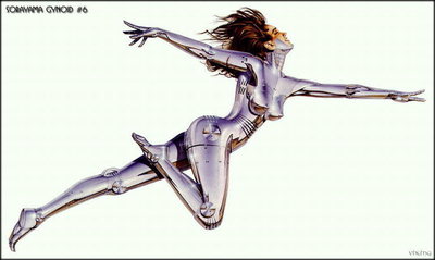 Lompatan perempuan memakai robot