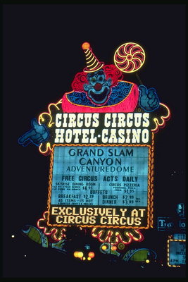 Neon tanda sirkus kasino dan hotel