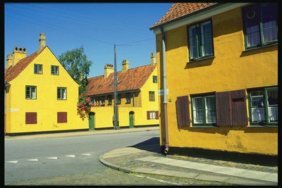 Жёлтые дома у дороги