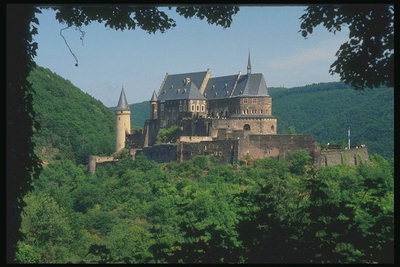Замок на вершине холма среди зелени природы