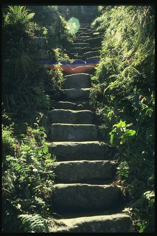 En stein trapp som fører opp