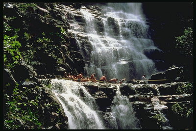 People move a mountain waterfall