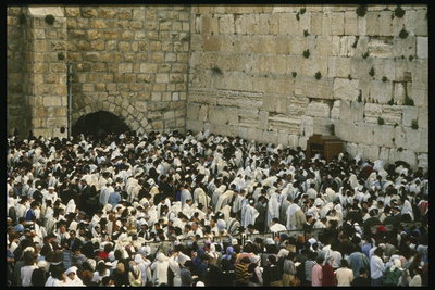 Группа людей молится у стены плача