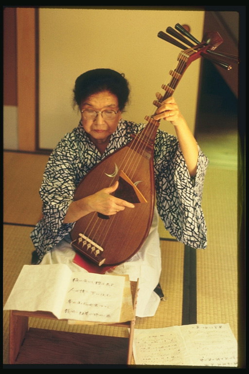 Женщина играет по нотам на музыкальном инструменте 