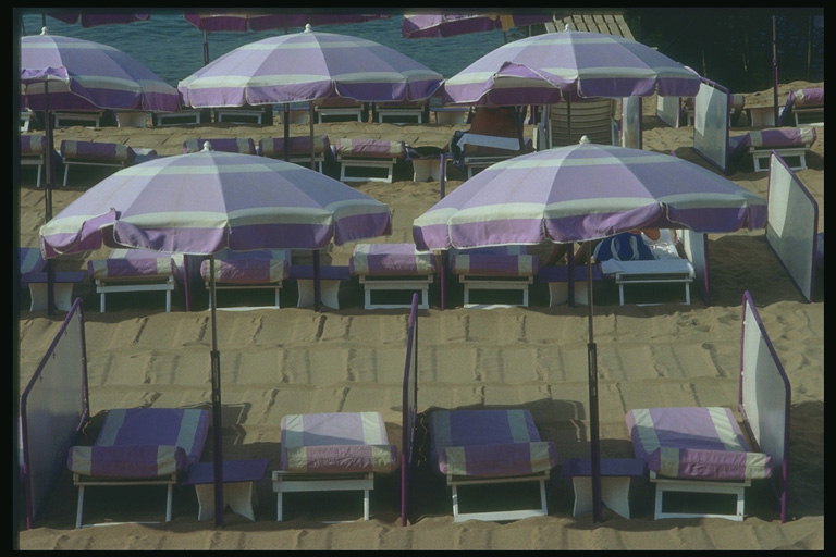 Ряды разноцветных зонтиков на пляже