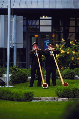 Два мужчины играющих на музыкальных инструментах