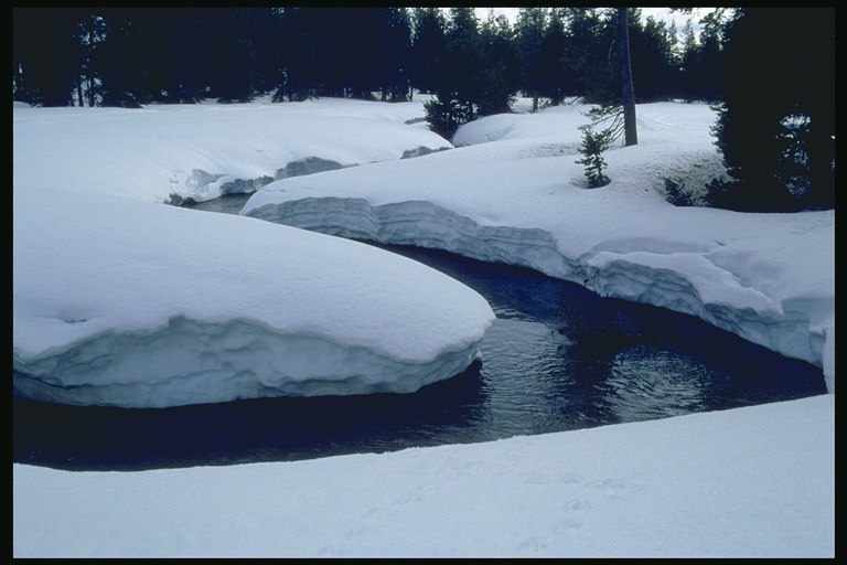 Река среди снежных берегов