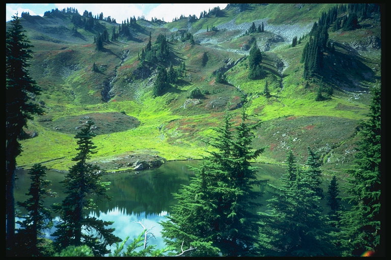 Mountain slopes. Lake