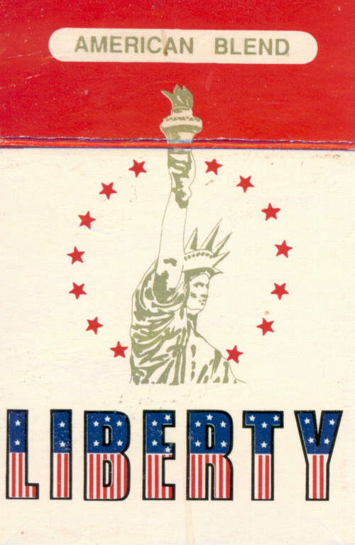 Сигареты LIBERTY. Пачка с рисунком статуи Свободы на светлом фоне