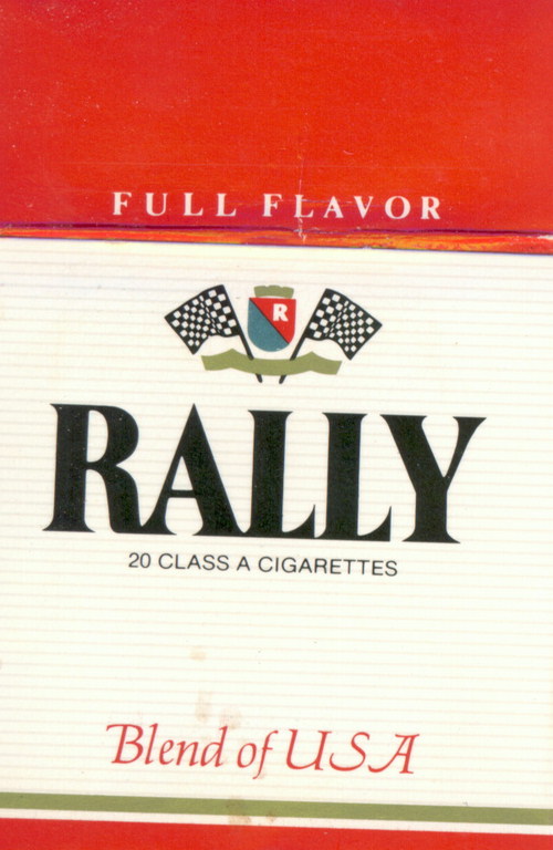 Пачка сигарет RALLY с рисунками флагов в шахматку