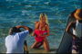Shooting trên bãi biển. The girl in red dress