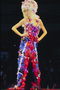 The dress with multicolored grafts of different textures