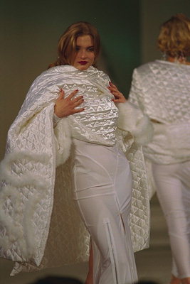 White dress and cape with fur applique