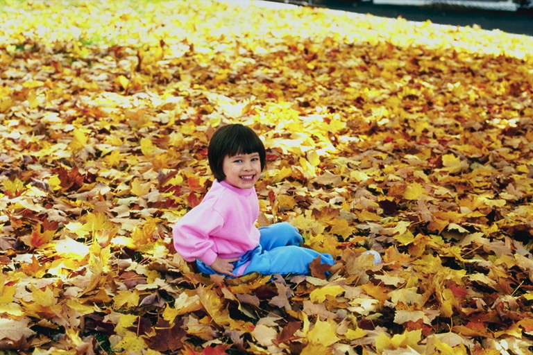 Девочка среди золотистого листья