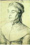 Portrét ženy s kosa. Kresba tužkou