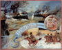 Плакат із зображенням верхівців в сніжної степу, кораблів серед моря