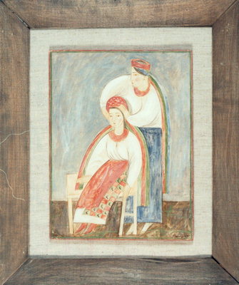 Fata în ucraineană ţinută. Coroană cu panglici lungi colorate