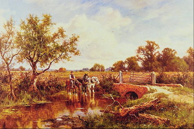 Всадник і коні біля мосту