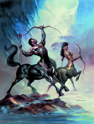 Centaur, bărbaţi şi femei, cu arcuri în mâinile lor