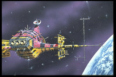 Корабель у відкритому Космосі. Фіолетовий тон простору
