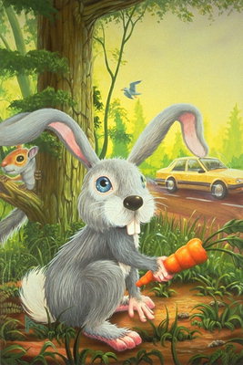 Grafica plina de culoare pentru copii. Bunny cu morcov