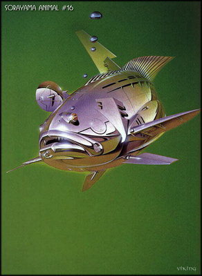 Риба із супутником на голові з металу