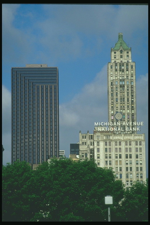 Національний банк в місті Чикаго серед зеленого міського парку для відпочинку працівників банку